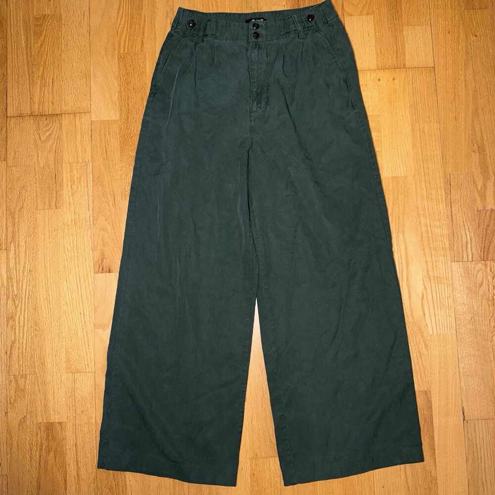 Madewell $118 The Harlow Wide-Leg Pant Dark Forest Green 4 Pleated Pocket Sailor